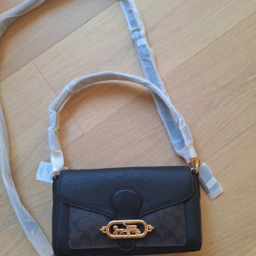 NWT Coach F90782 Small Jade Shoulder Bag With Signature Canvas Brown Black $350